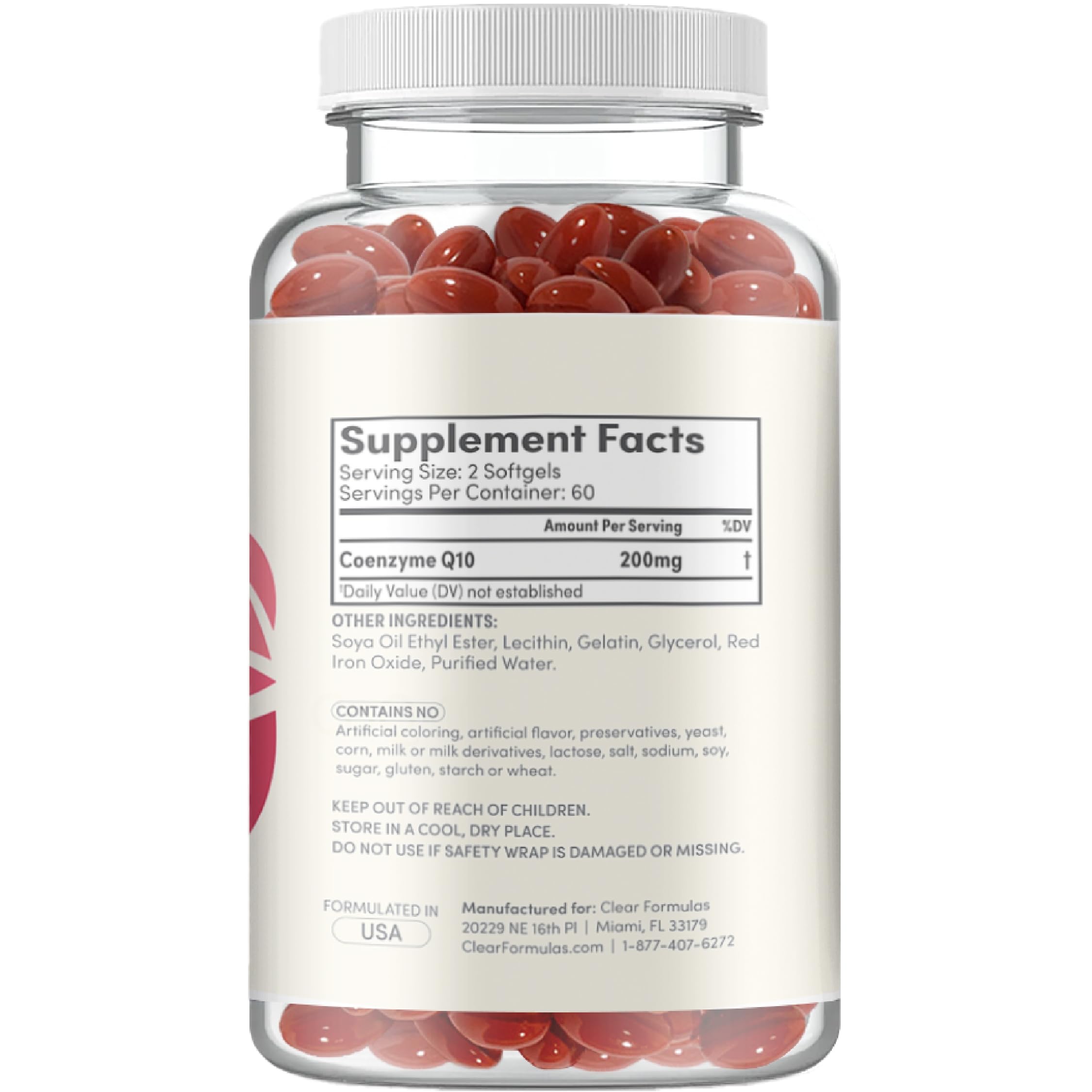 Clear Formulas CoQ10 Softgels 200mg opened bottle