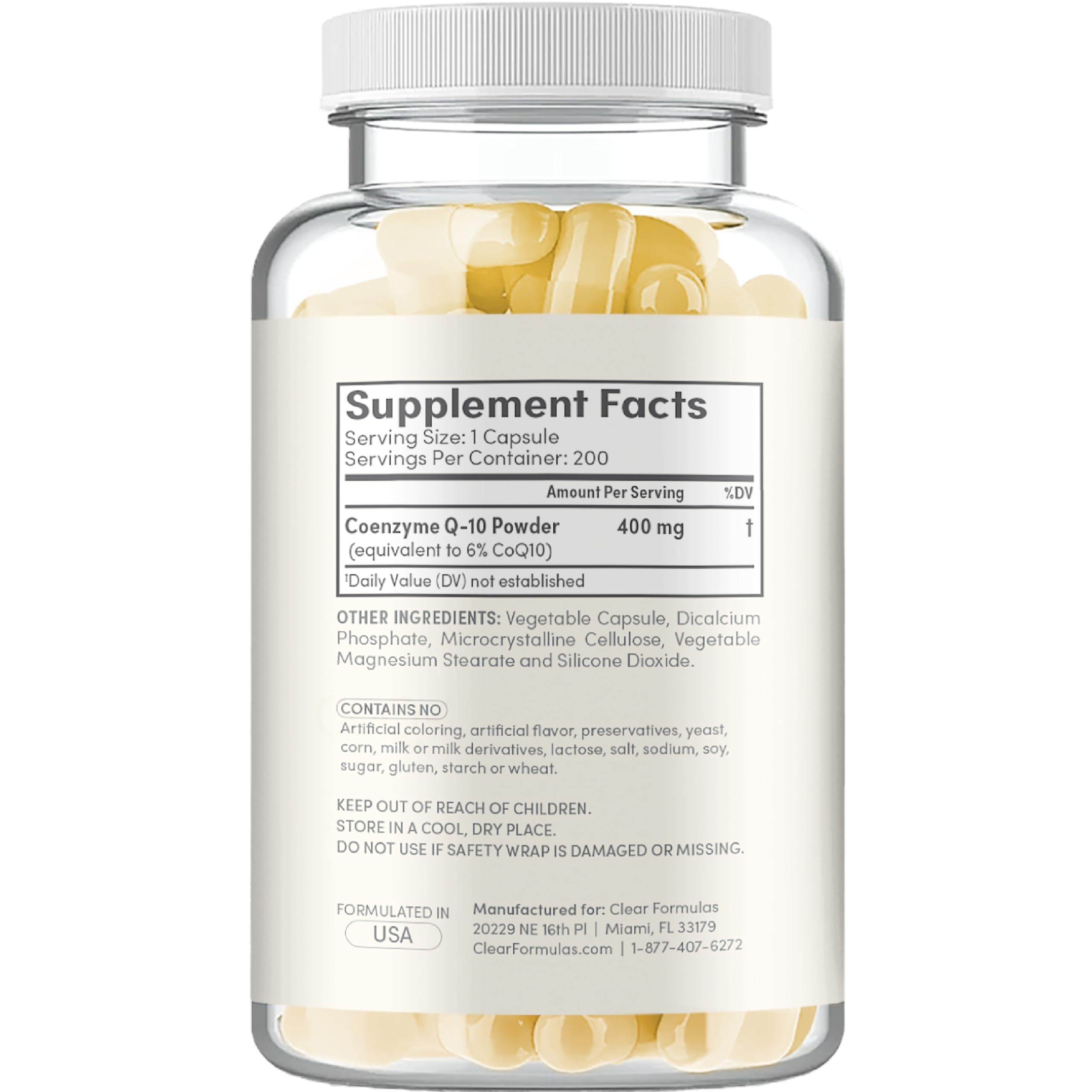 Clear Formulas CoQ10 Supplement 400mg capsule close-up