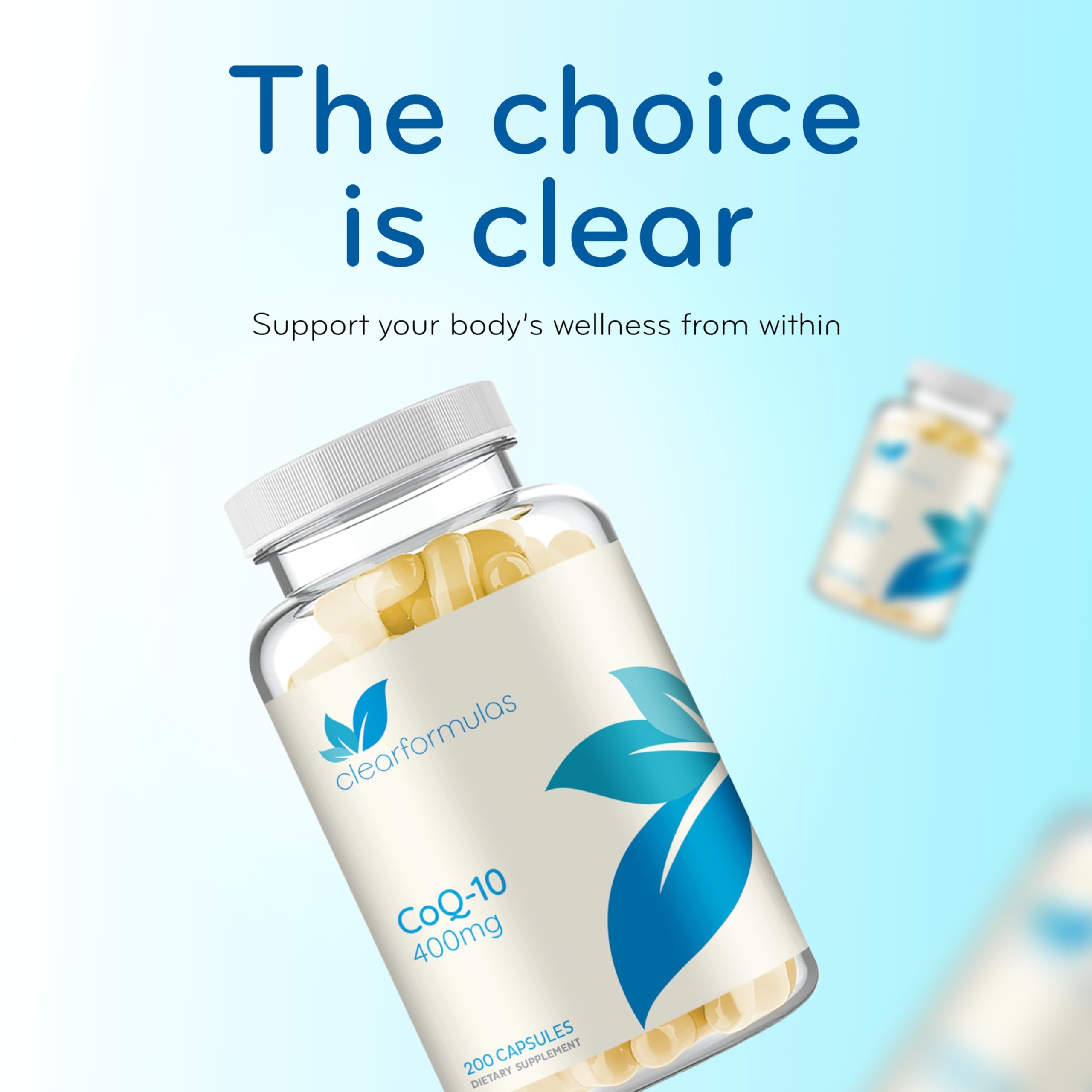 Clear Formulas CoQ10 Supplement 400mg with a glass of water