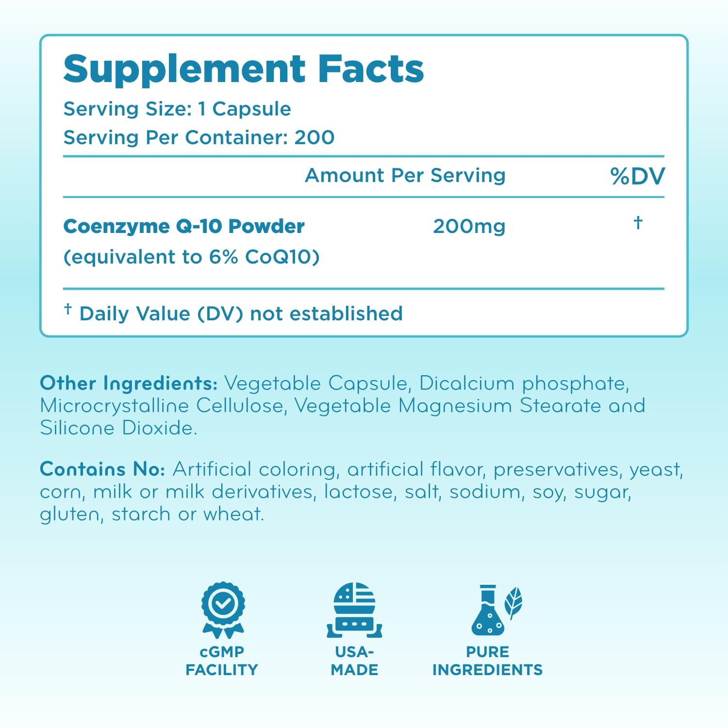 Clear Formulas CoQ10 supplement bottle side view
