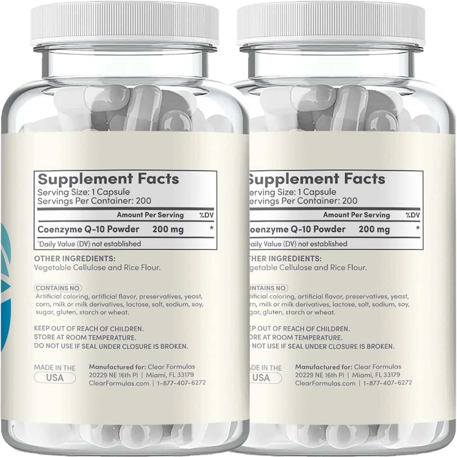 Clear Formulas CoQ10 supplement ingredients list