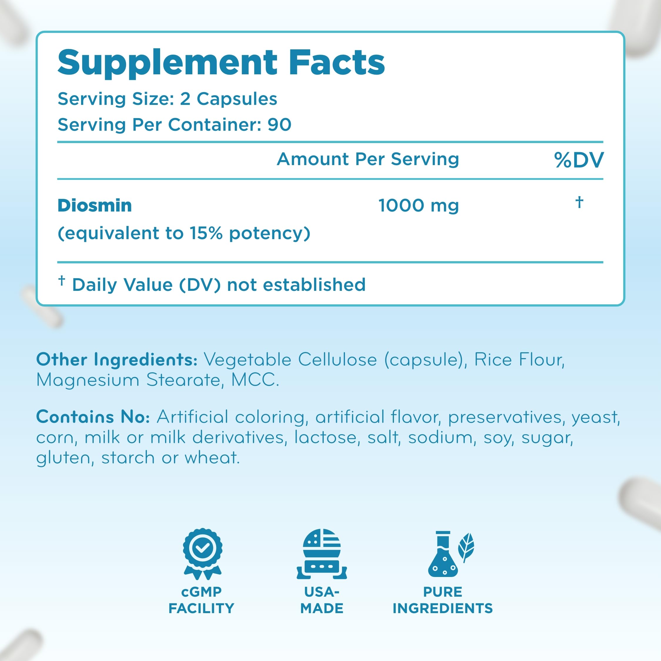 Clear Formulas Diosmin Supplement 1000mg bottle top view