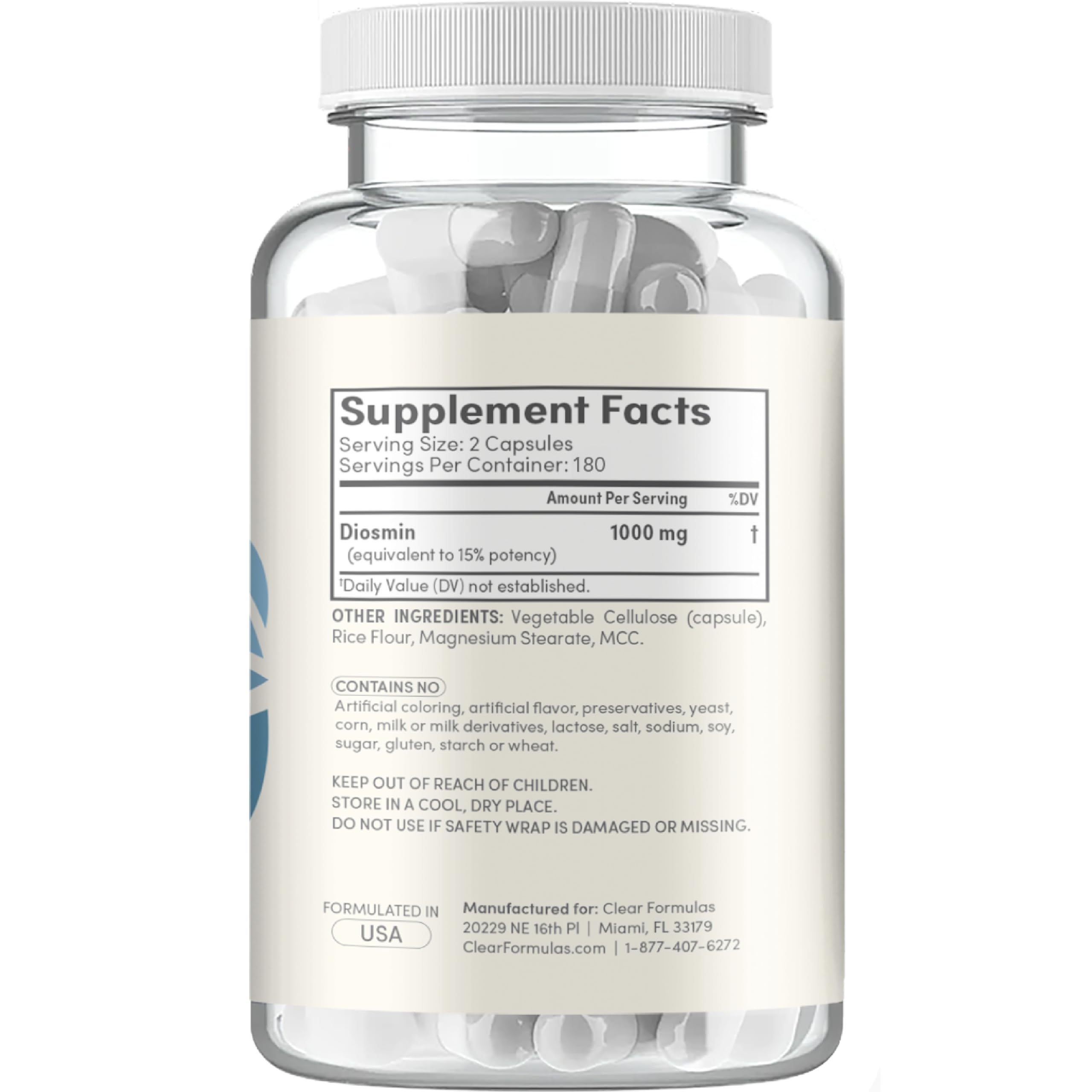 Clear Formulas Diosmin Supplement 1000mg capsule close-up