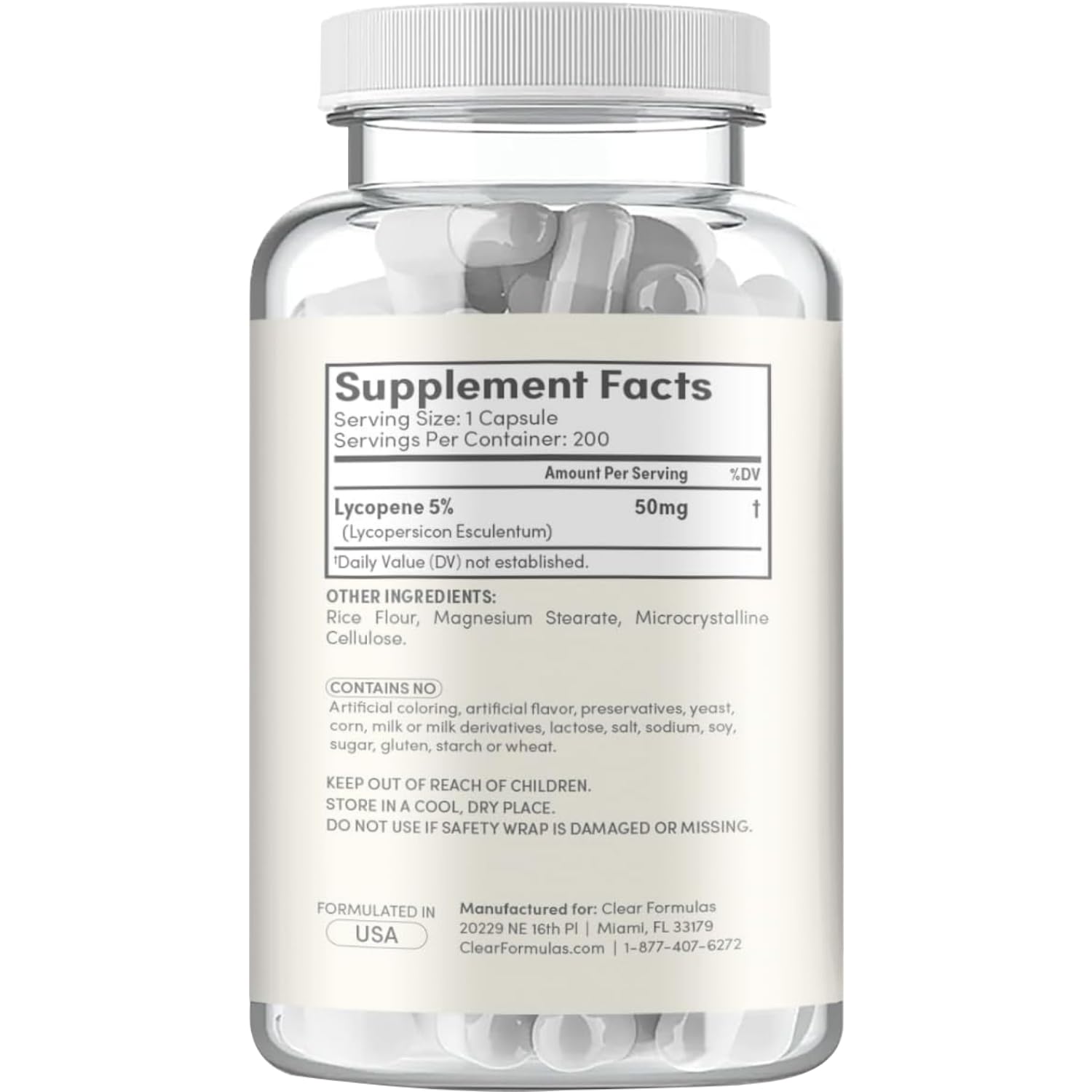 Clear Formulas Lycopene Supplement 50mg capsule side view