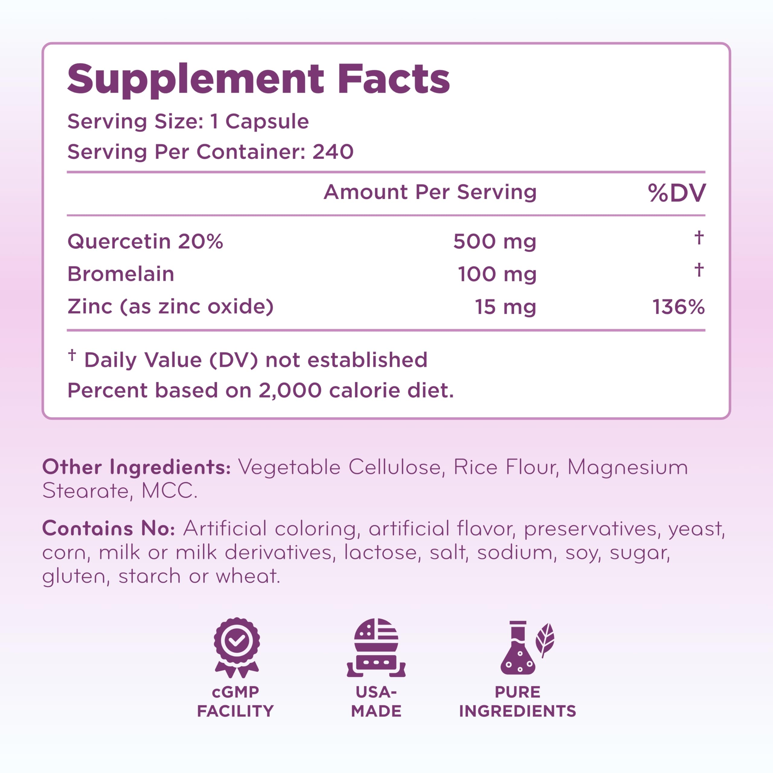 Clear Formulas Quercetin 500mg Capsules dosage information