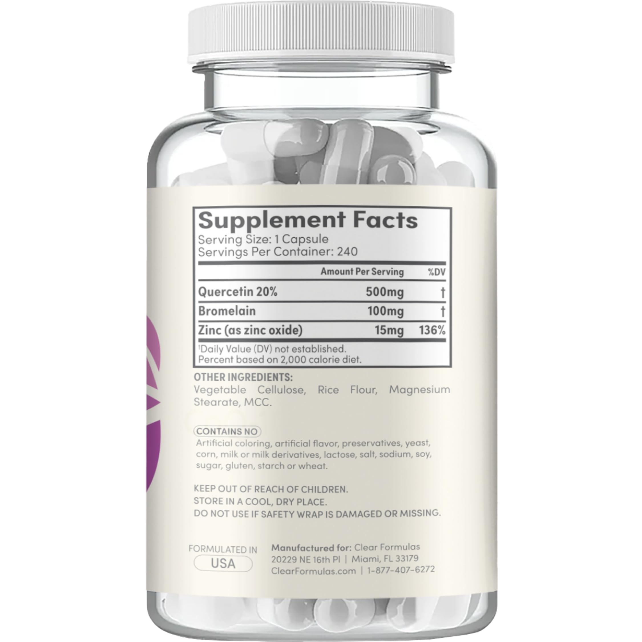 Clear Formulas Quercetin 500mg Capsules with packaging