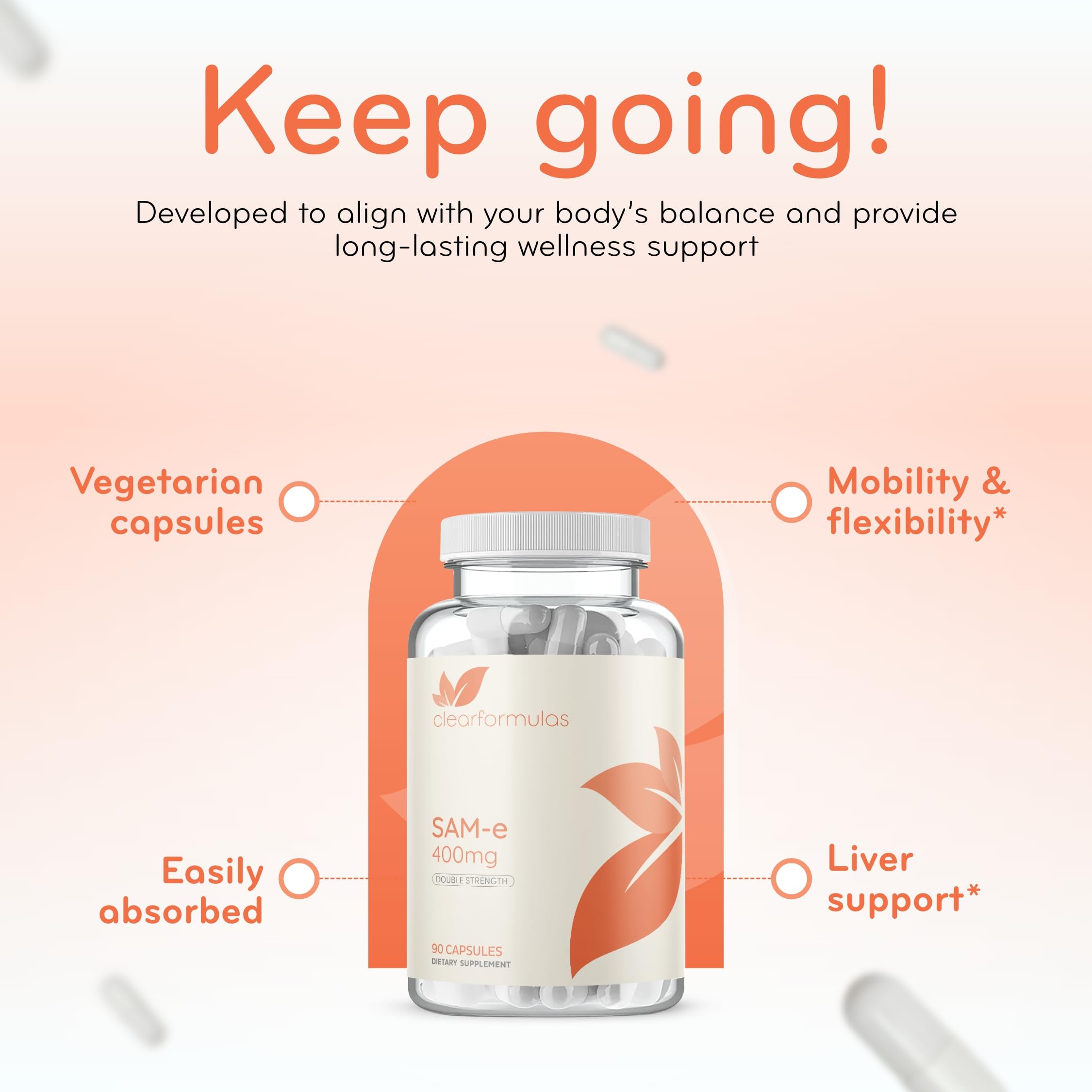 Clear Formulas SAMe 400mg capsules back view