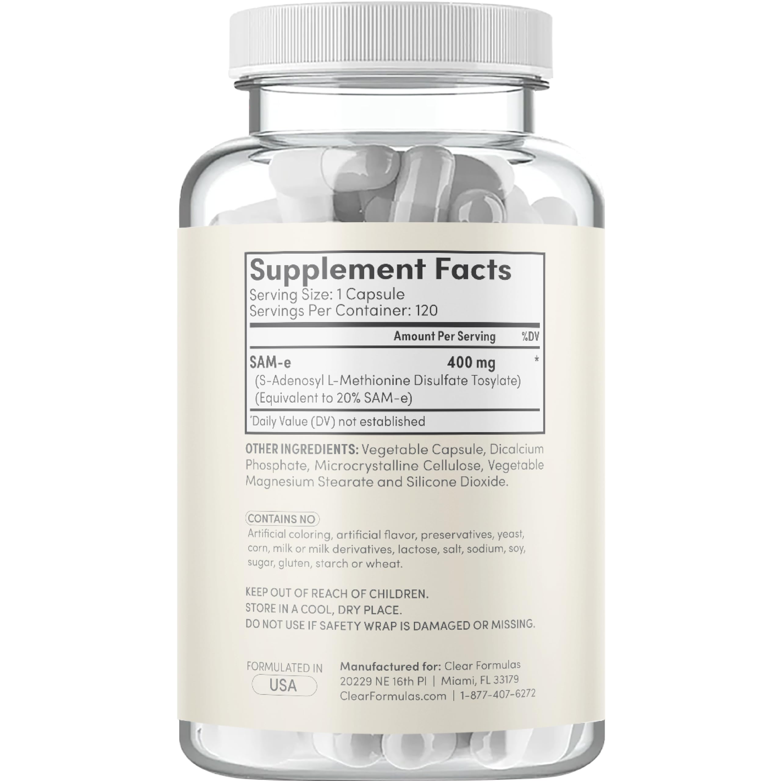 Clear Formulas SAMe 400mg capsules in a lifestyle setting
