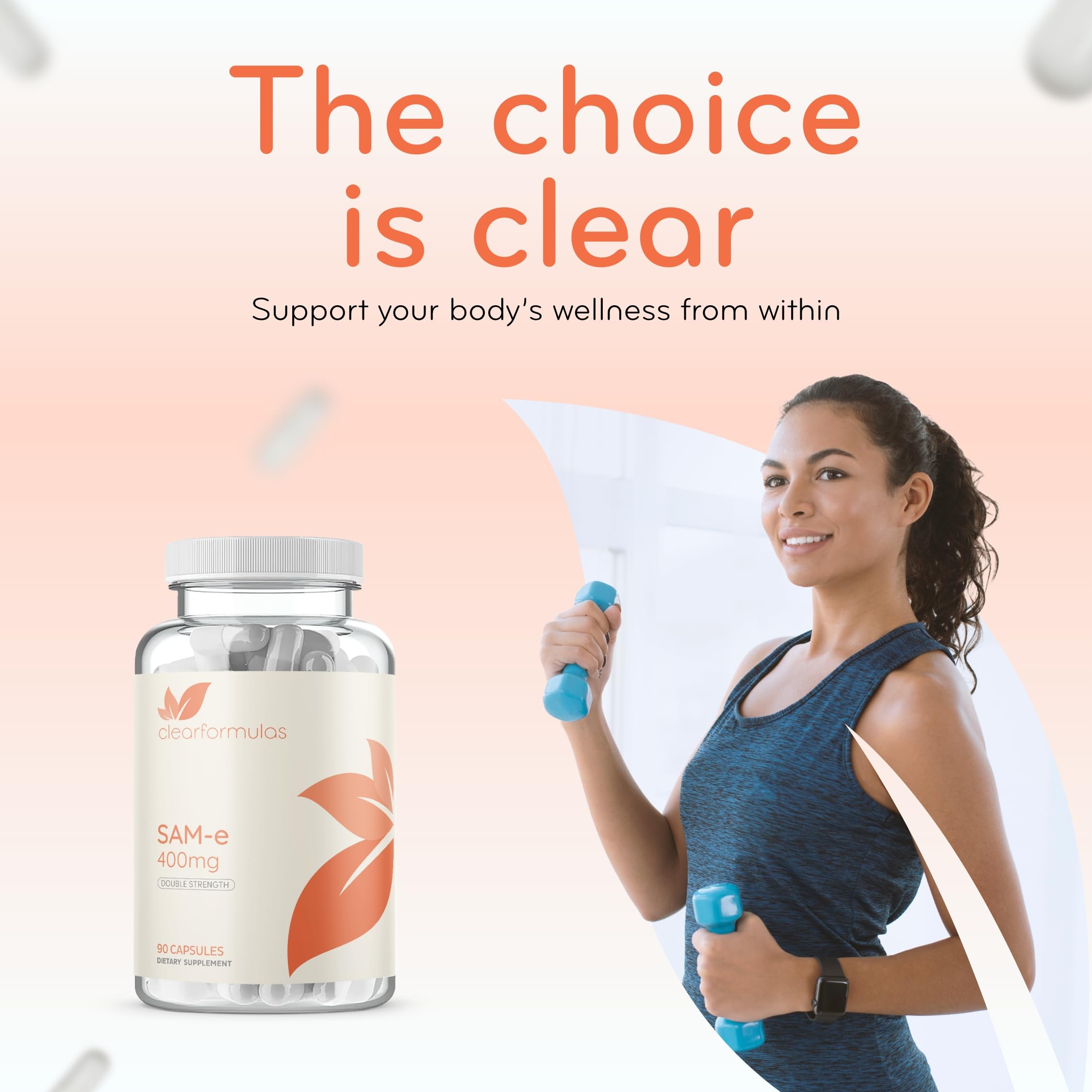 Clear Formulas SAMe 400mg capsules lifestyle scene