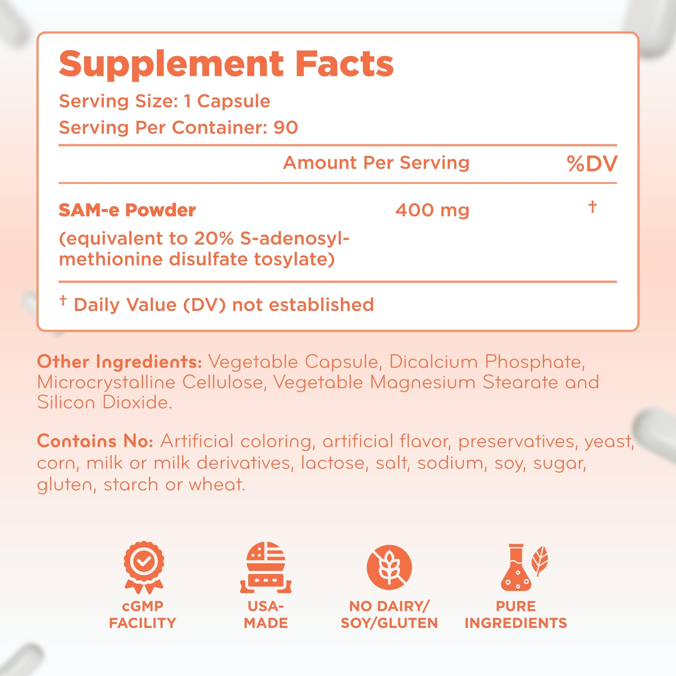 Clear Formulas SAMe 400mg capsules packaging detail