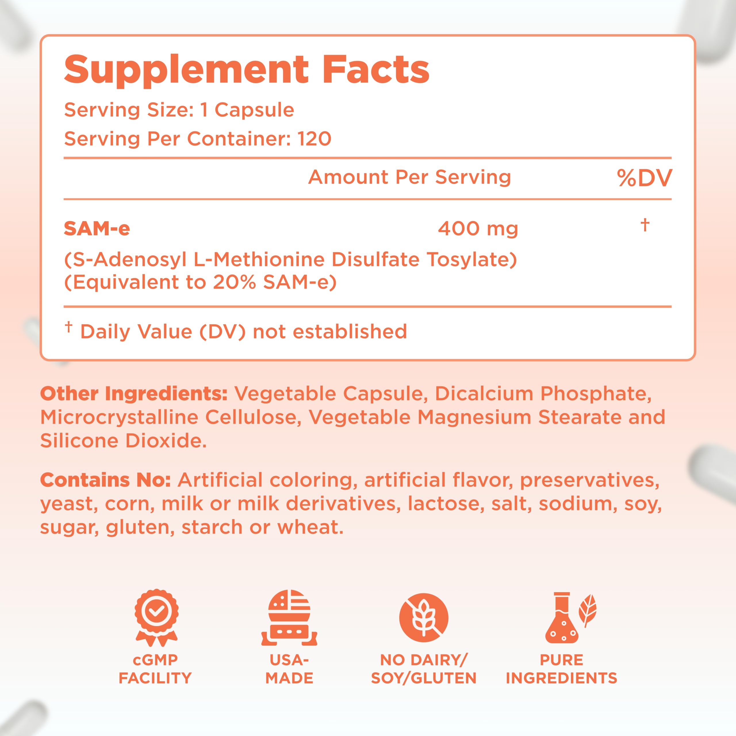 Clear Formulas SAMe 400mg capsules side view