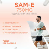 Clear Formulas SAMe 750mg capsules on a wooden table