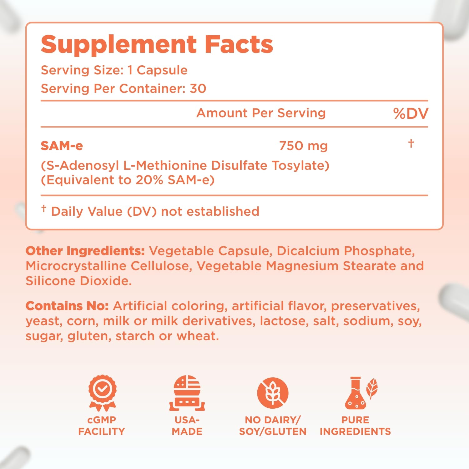 Clear Formulas SAMe 750mg capsules with lifestyle background