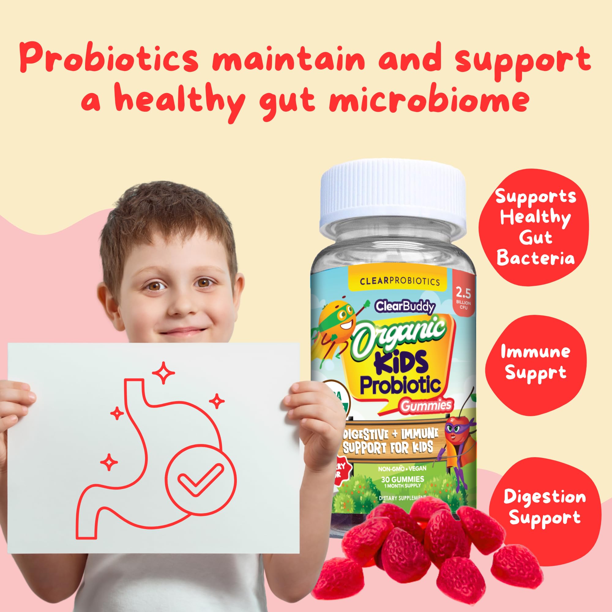 Clear Probiotics Clear Buddy Probiotic Gummies showing gummy texture