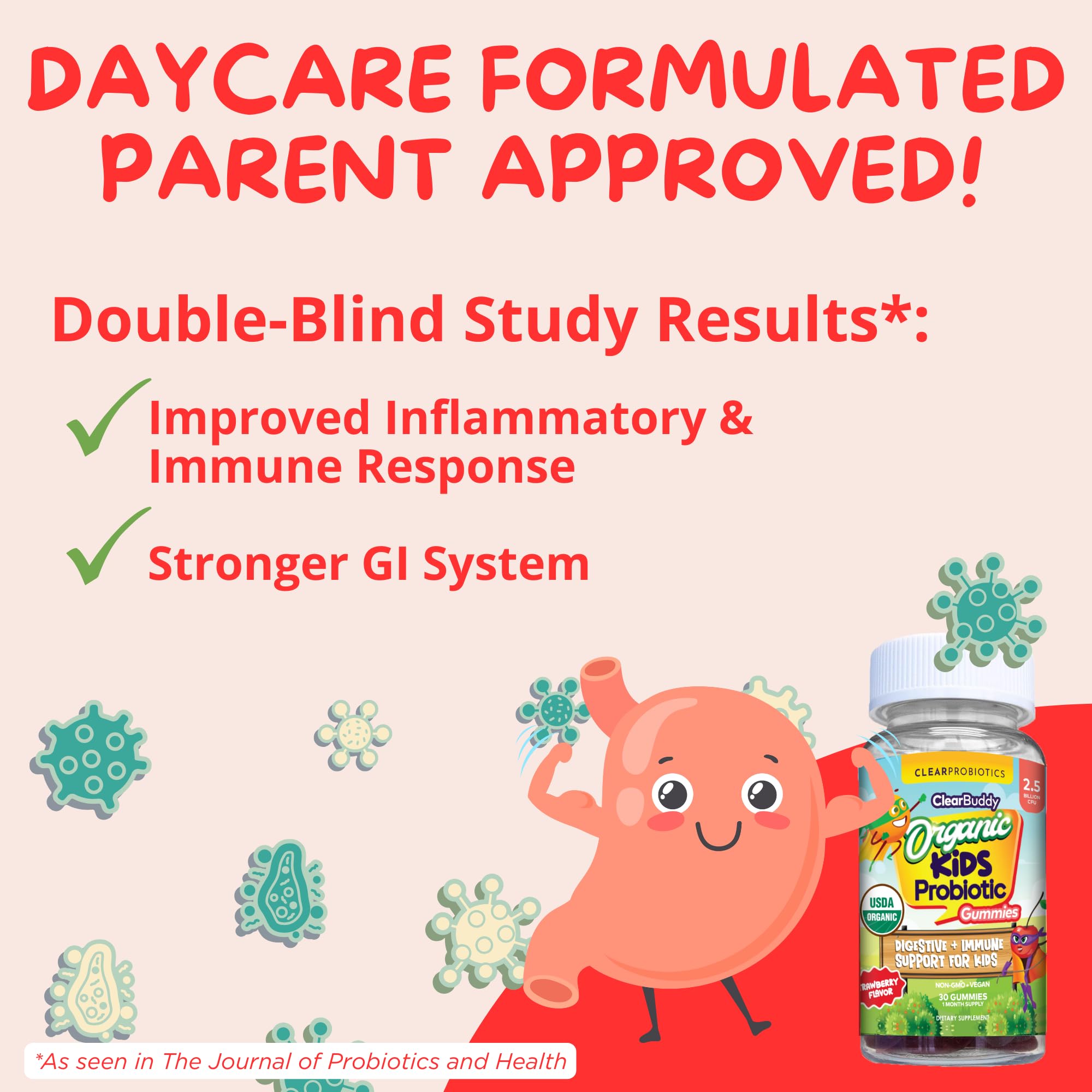 Clear Probiotics Clear Buddy Probiotic Gummies strawberry flavour gummy