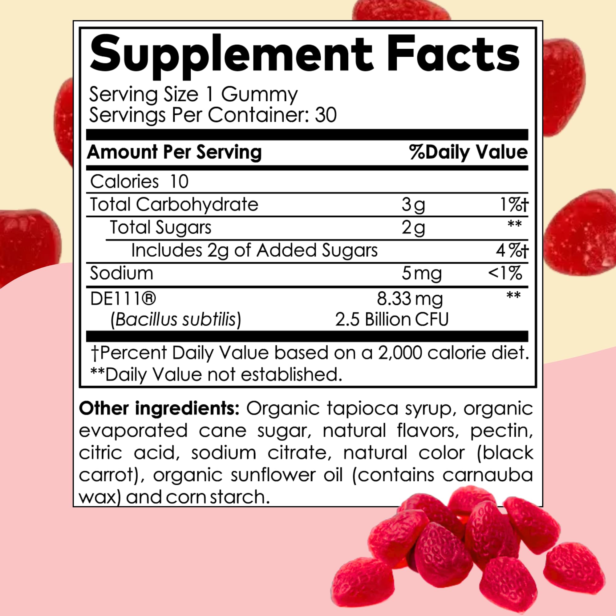 Clear Probiotics Clear Buddy Probiotic Gummies with fresh strawberries