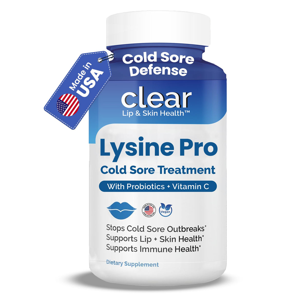 Clear Probiotics L-Lysine Supplement 60 Capsules front view