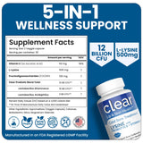 Clear Probiotics L-Lysine Supplement close-up of capsules