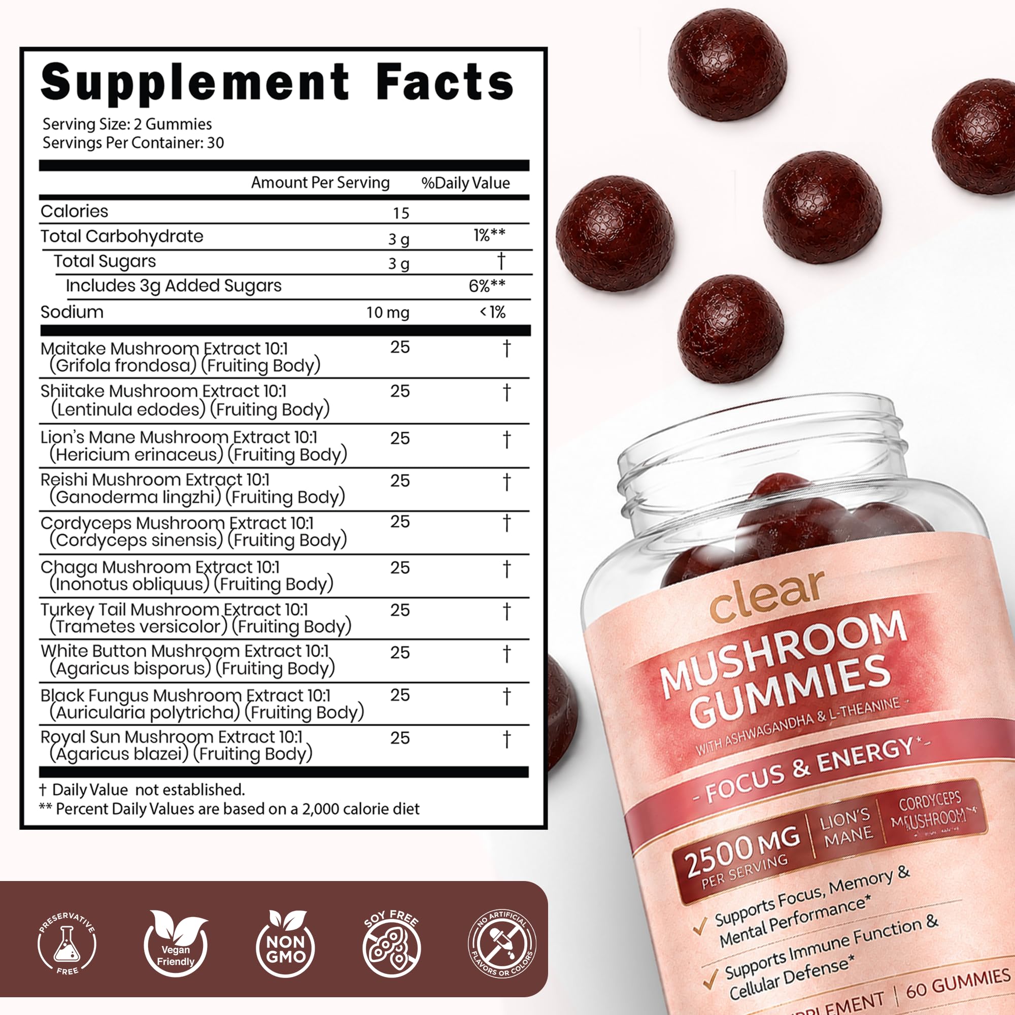Clear Probiotics Mushroom Gummies in a lifestyle setting