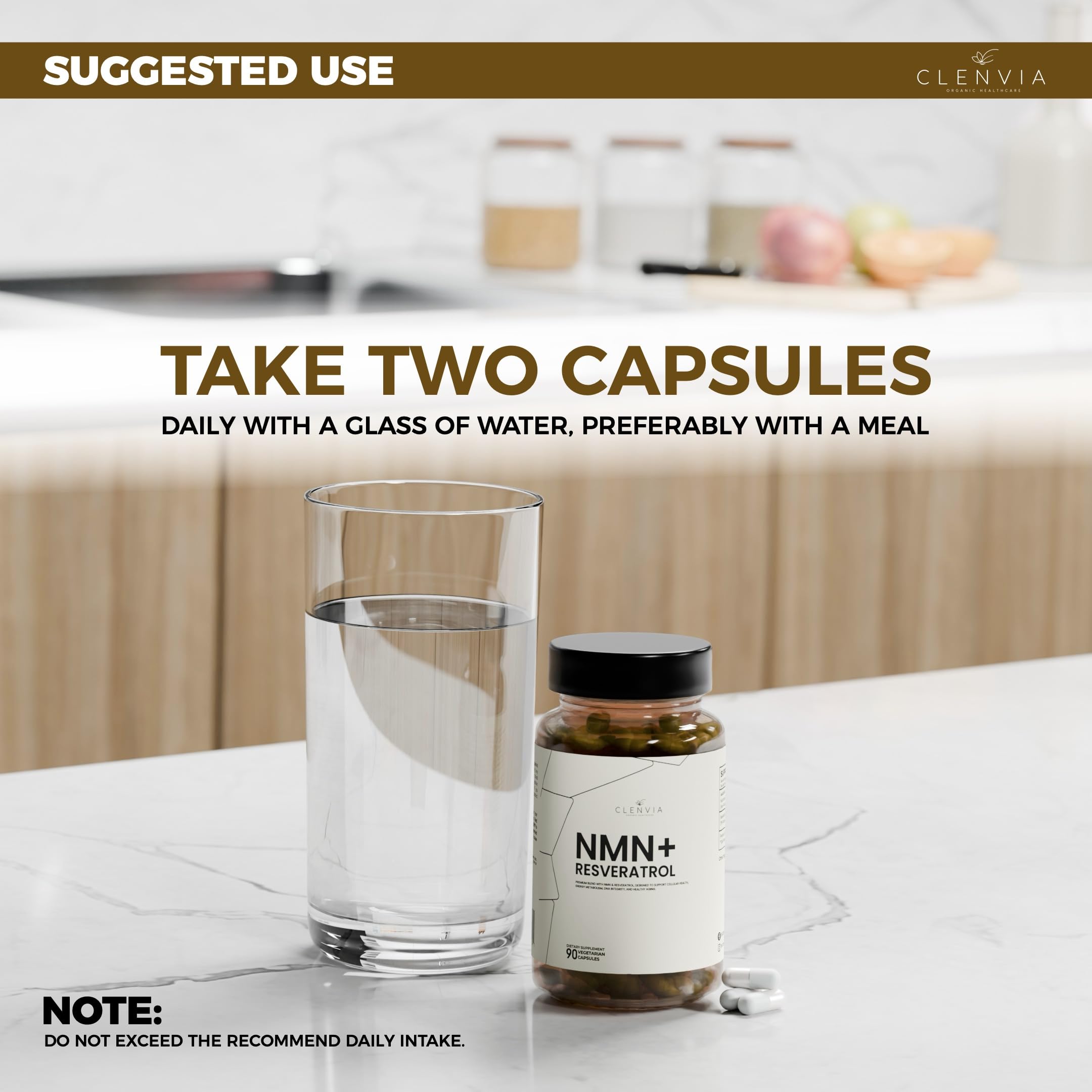 CLENVIA NMN + Resveratrol supplement bottle side view