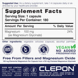 CLEPON Magnesium Glycinate Capsules bottle with dosage information