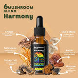 CLEVER MUSHROOMS 6 Blend Multi-Mushroom Liquid Extract bottle with dropper