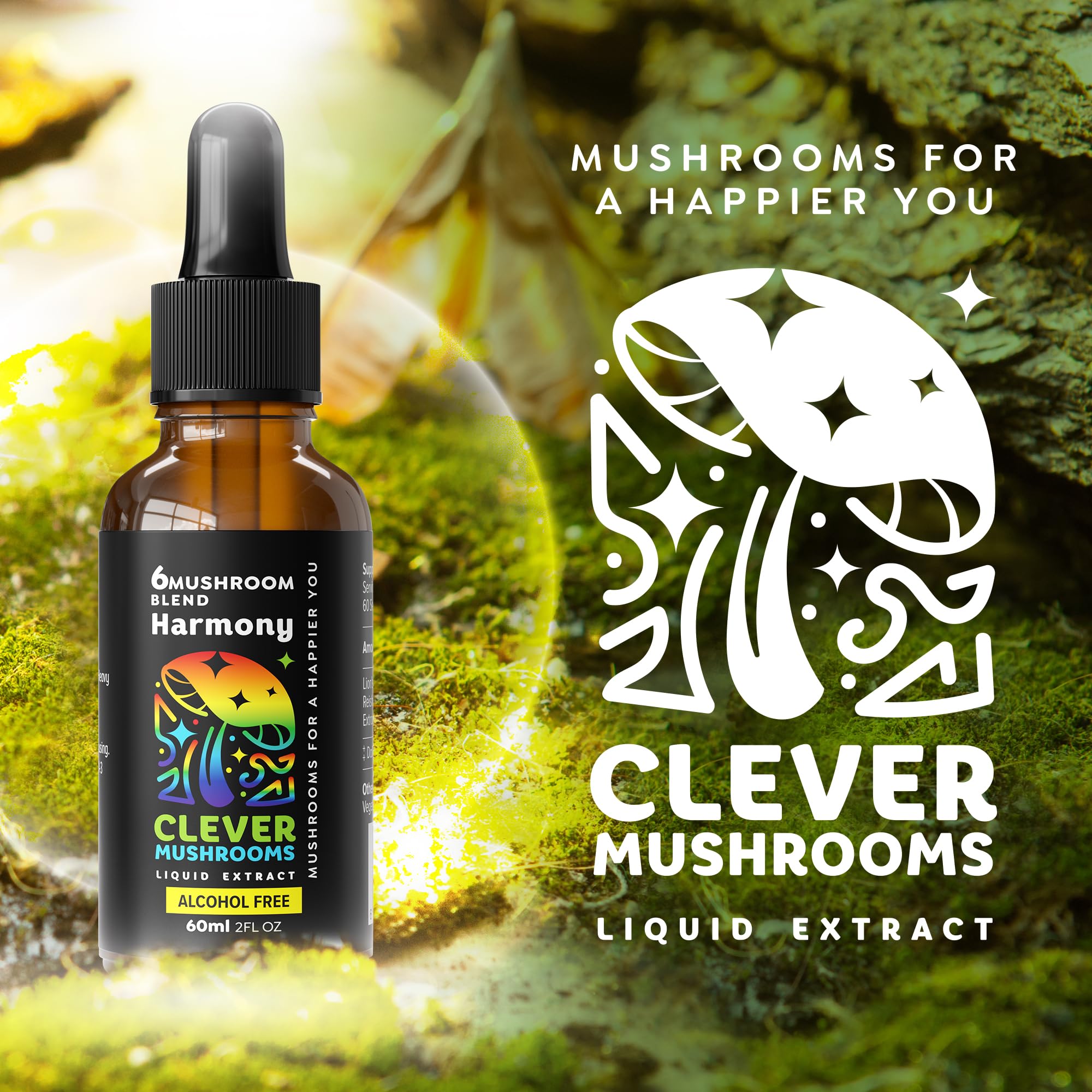 CLEVER MUSHROOMS 6 Blend Multi-Mushroom Liquid Extract bottle with measurement markings