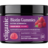 Cliganic Biotin Gummies 10,000mcg raspberry flavour front view