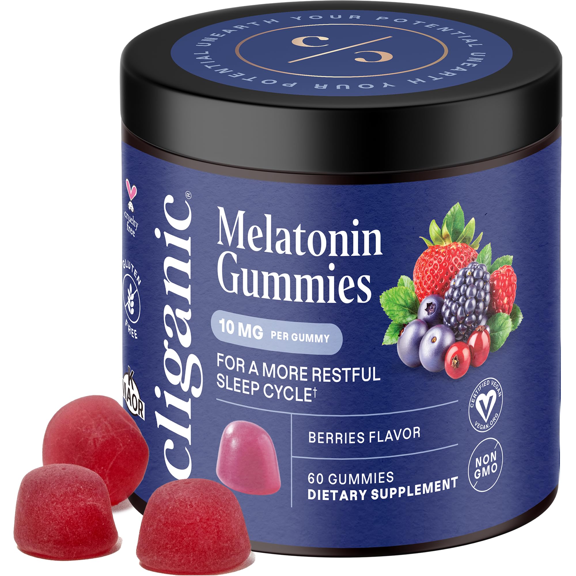 Cliganic Melatonin Gummies 10mg berry flavour front view