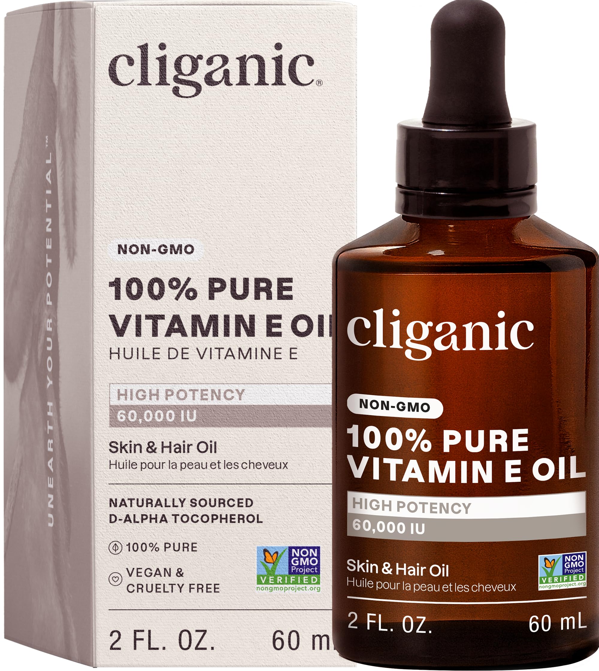Cliganic Vitamin E Oil 100% Pure 60,000 IU front view