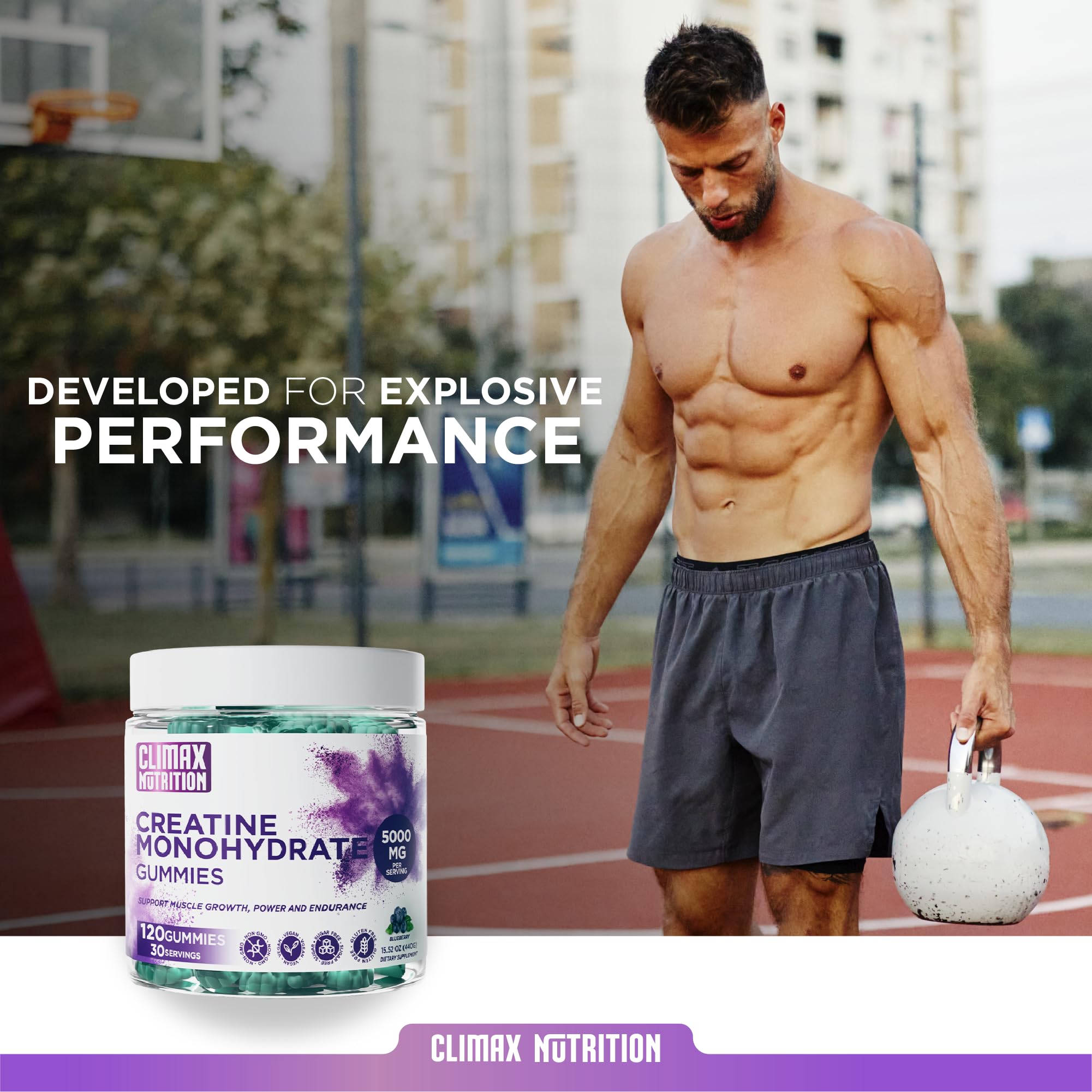 CLIMAX NUTRITION Creatine Monohydrate Gummies close-up of blueberry flavour
