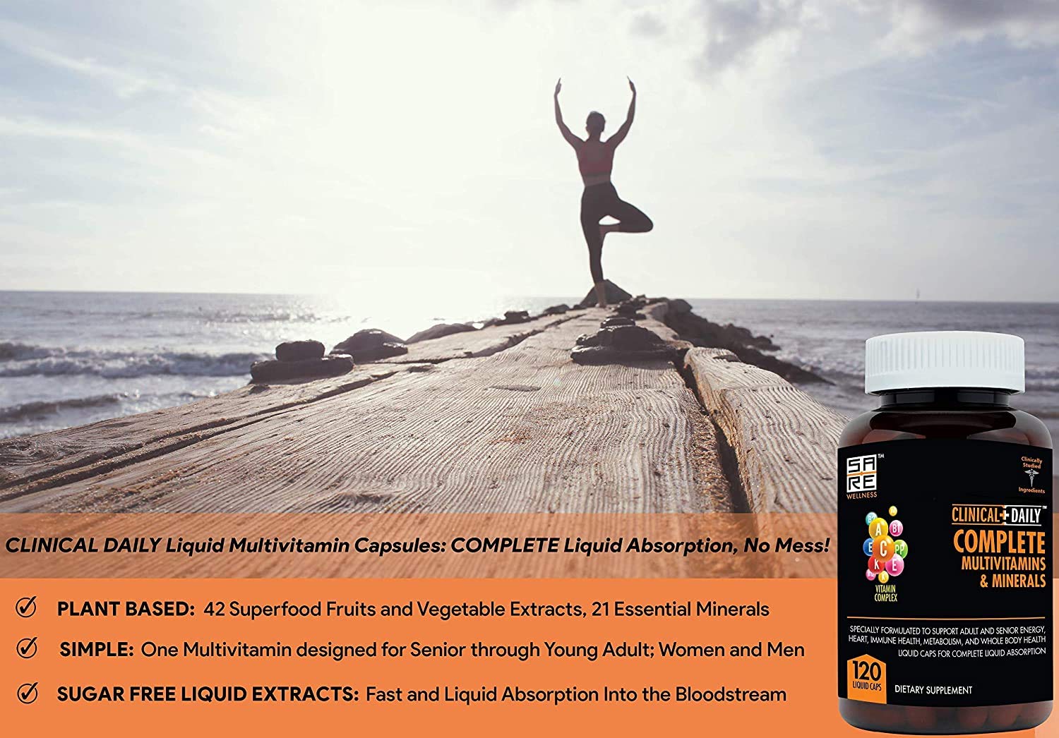 Clinical Daily Multivitamin LiquiCaps showing LiquiCaps in a clear bottle