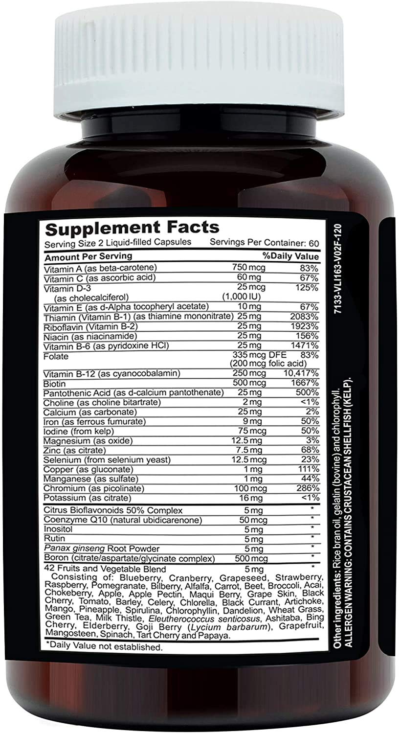 Clinical Daily Multivitamin LiquiCaps with a background of health supplements