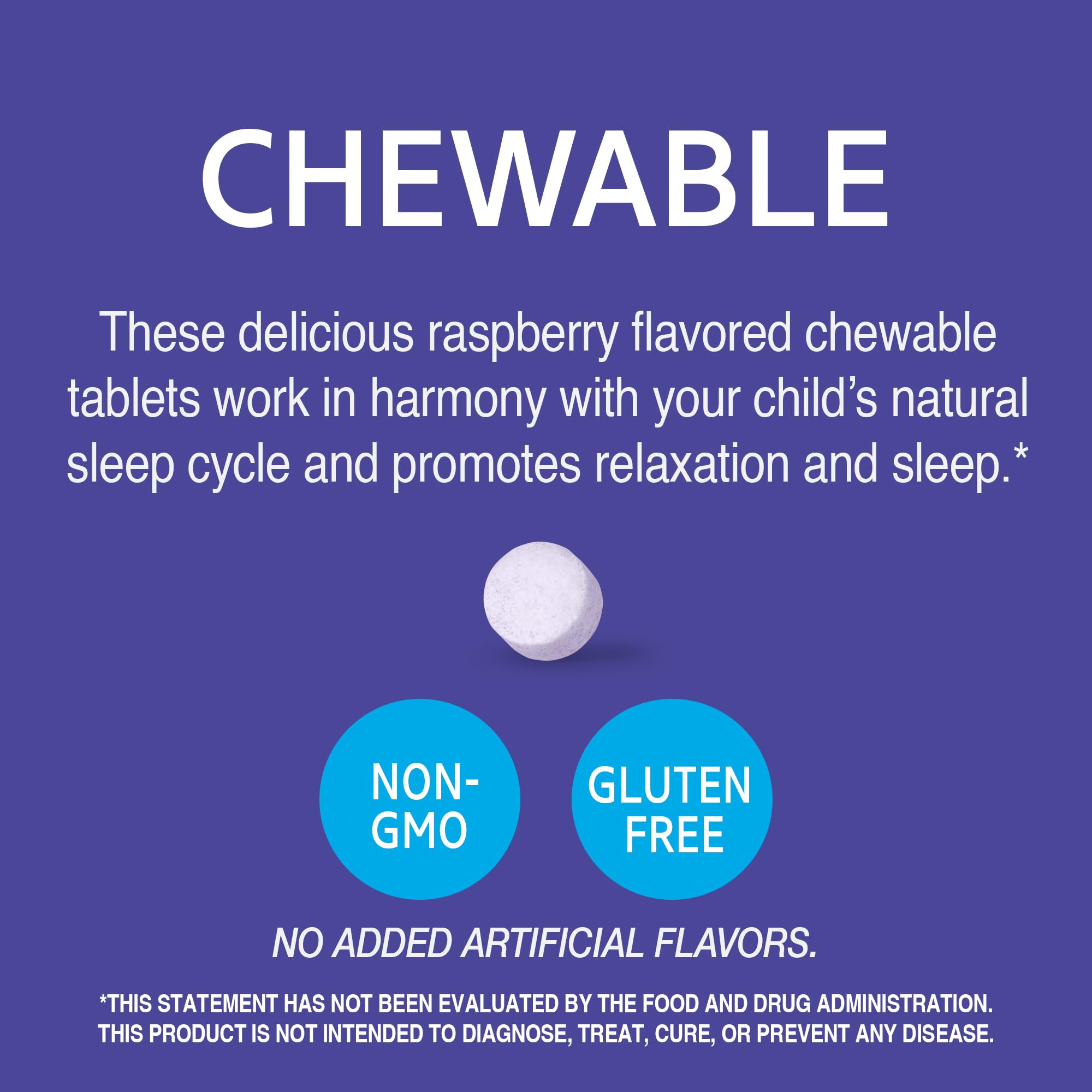 Close-up of 21st Century Kids Melatonin Tablets showing raspberry flavour