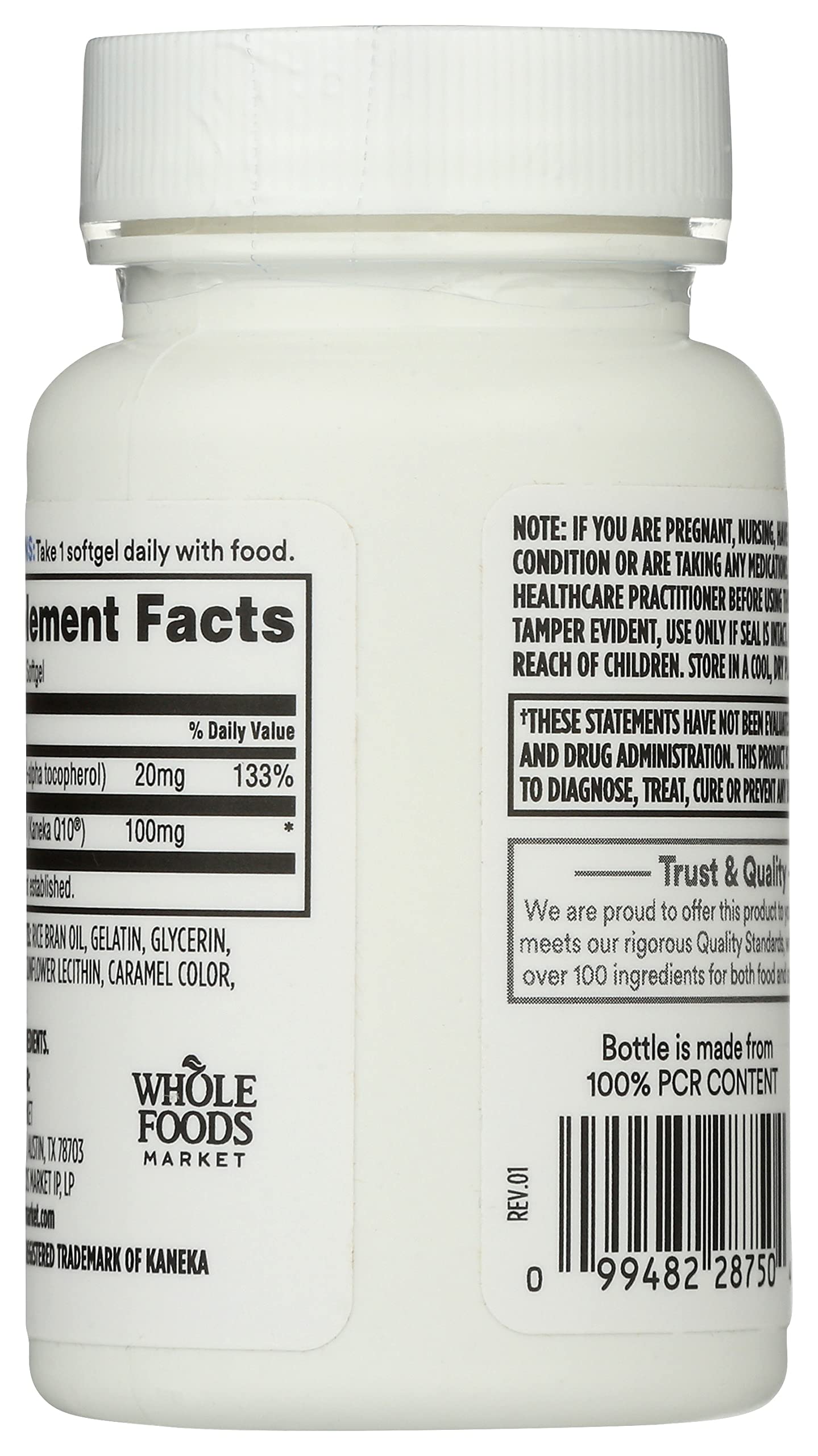 Close-up of 365 by Whole Foods Market CoQ10 capsules