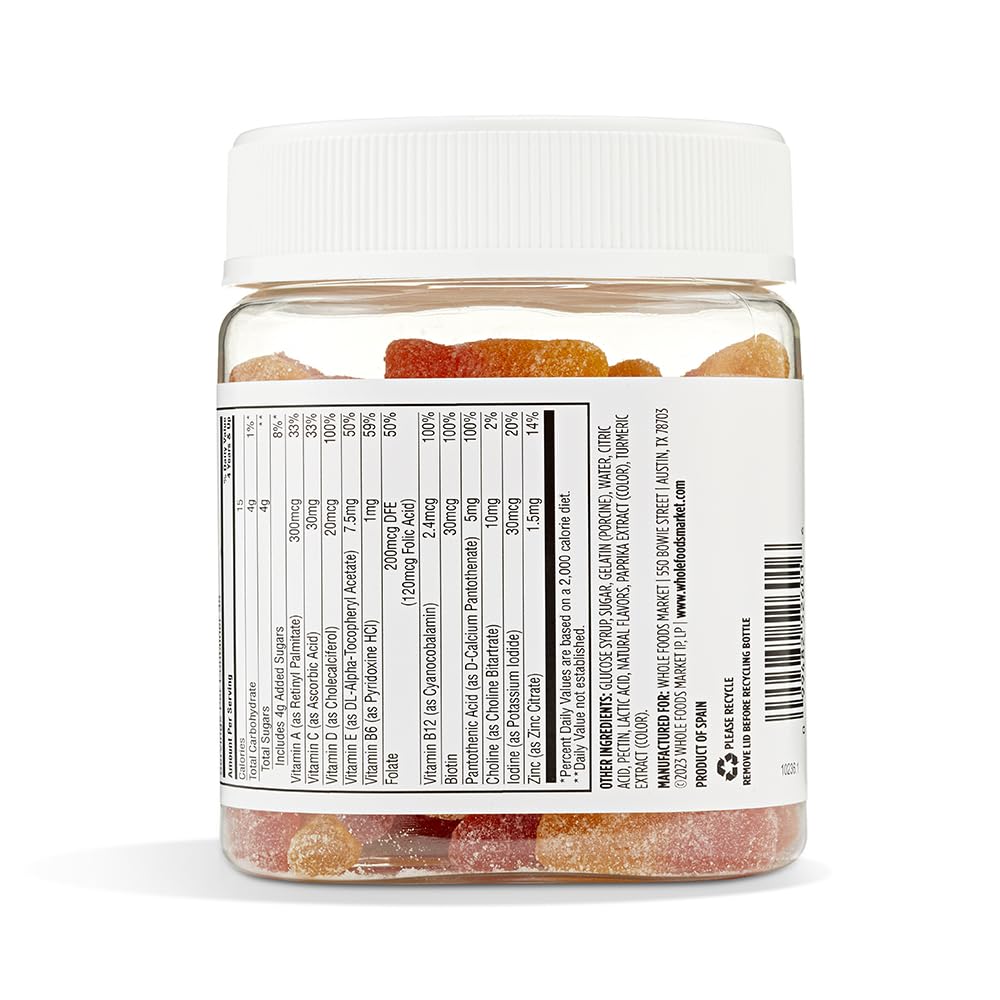 Close-up of 365 by Whole Foods Market Multivitamin Kid's Gummies showing gummies