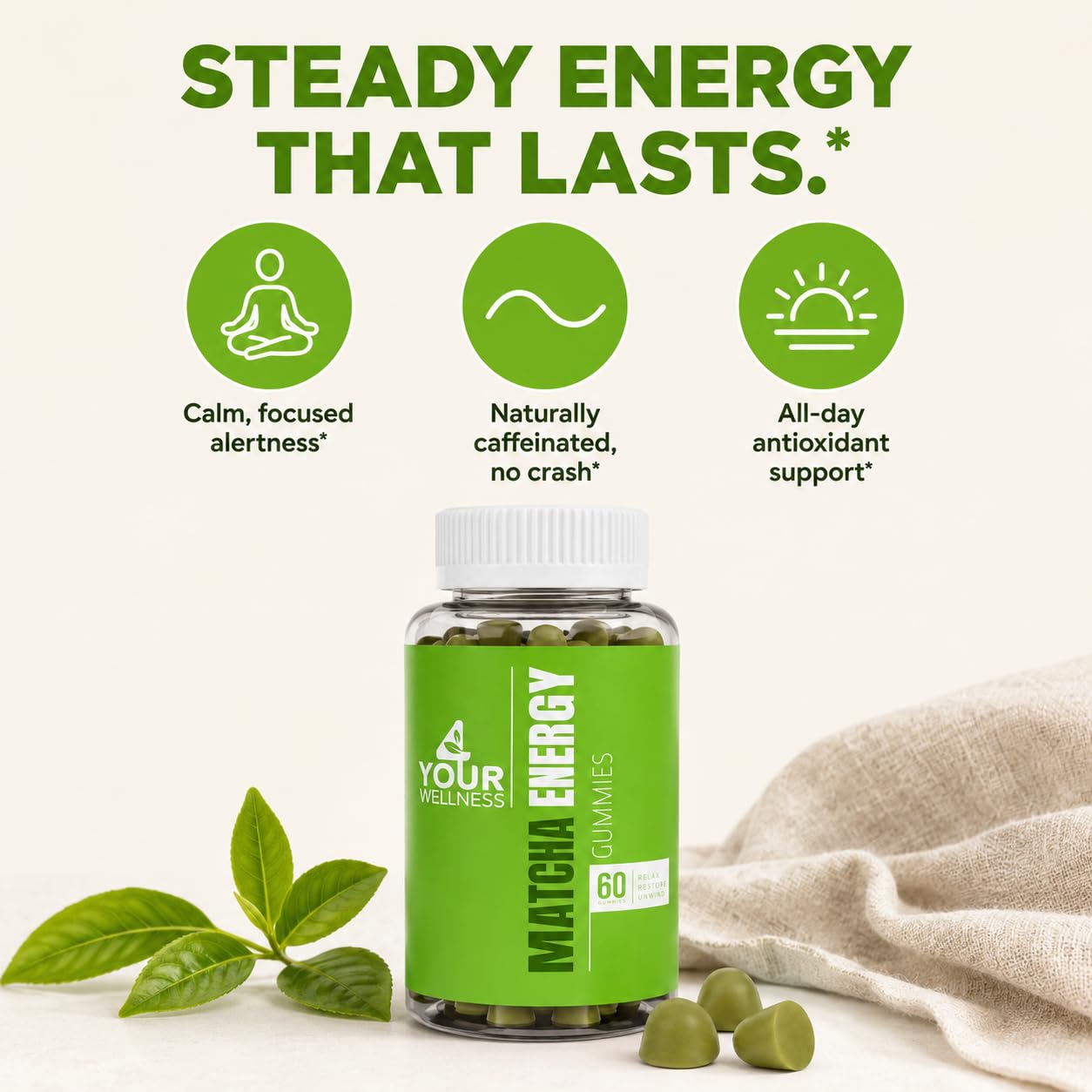 Close-up of 4 Your Wellness Matcha Green Tea Gummies
