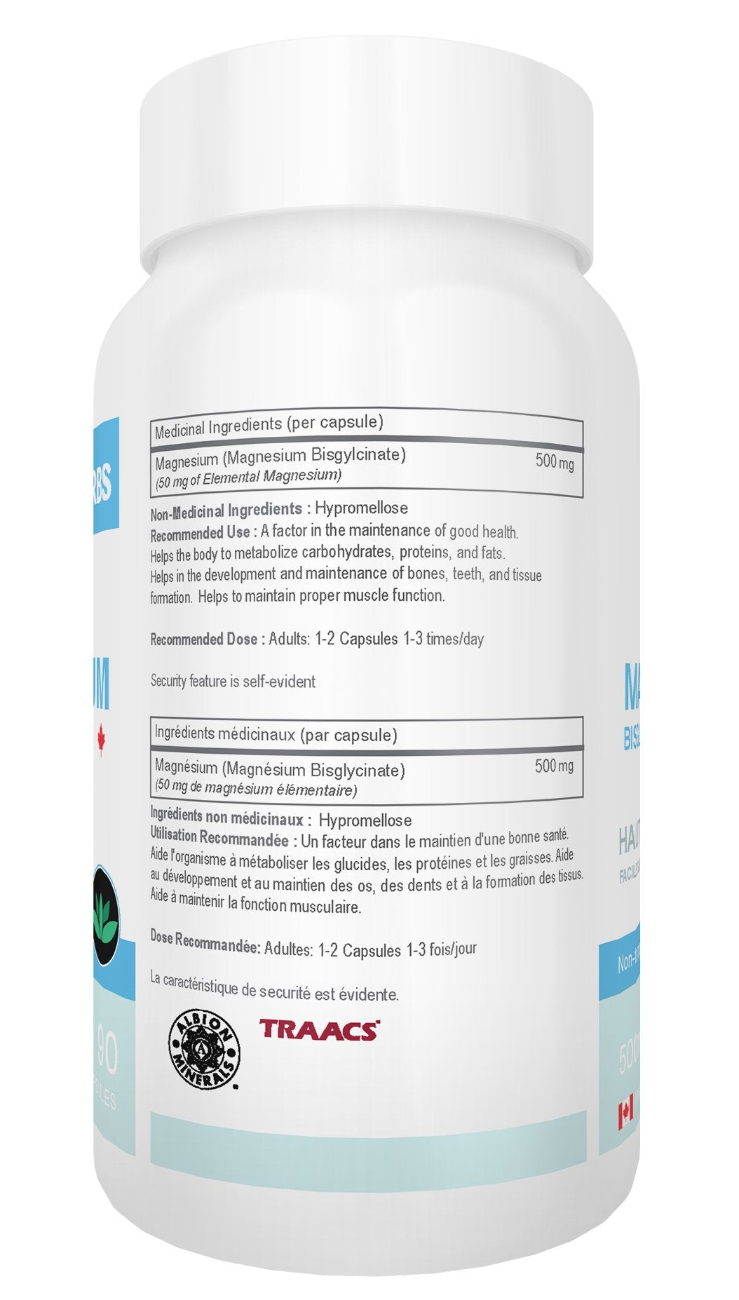 Close-up of 88herbs Magnesium Bisglycinate vegetarian capsules