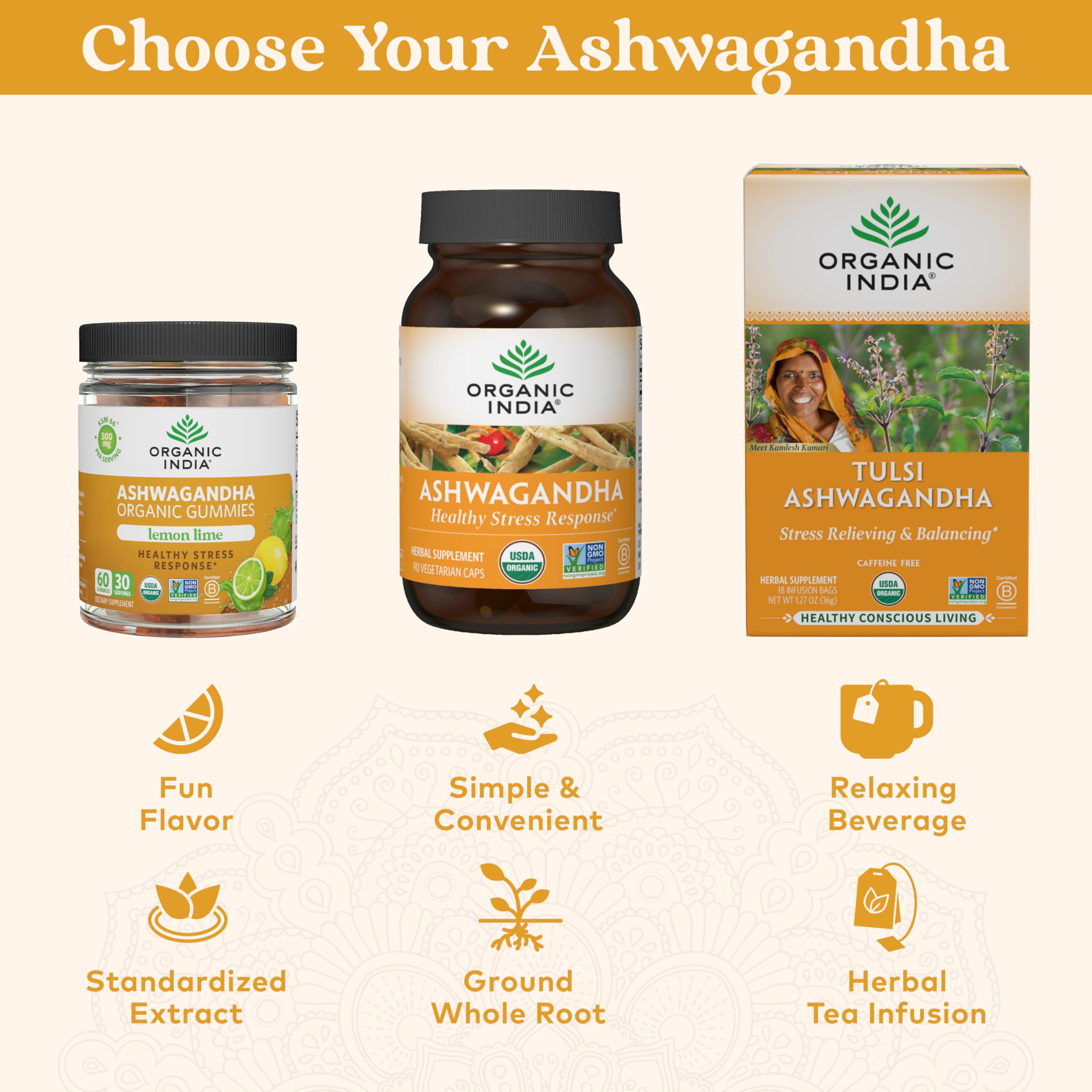 Close-up of a single ORGANIC INDIA Ashwagandha Gummy