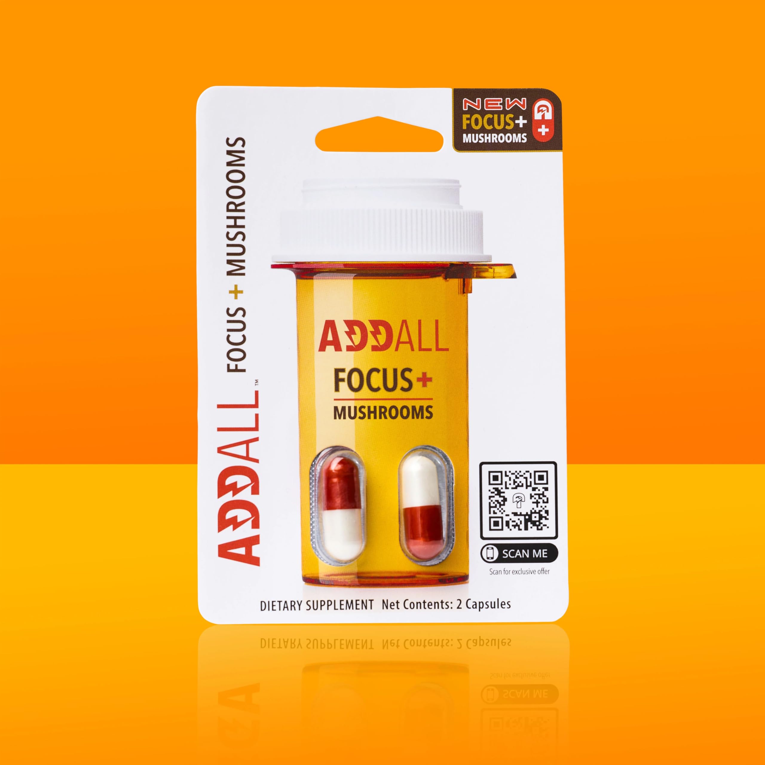 Close-up of Addall Focus + Mushrooms Memory Supplement capsules