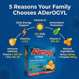 Close-up of Aderogyl Liquid Multivitamin ampoule with natural orange flavour