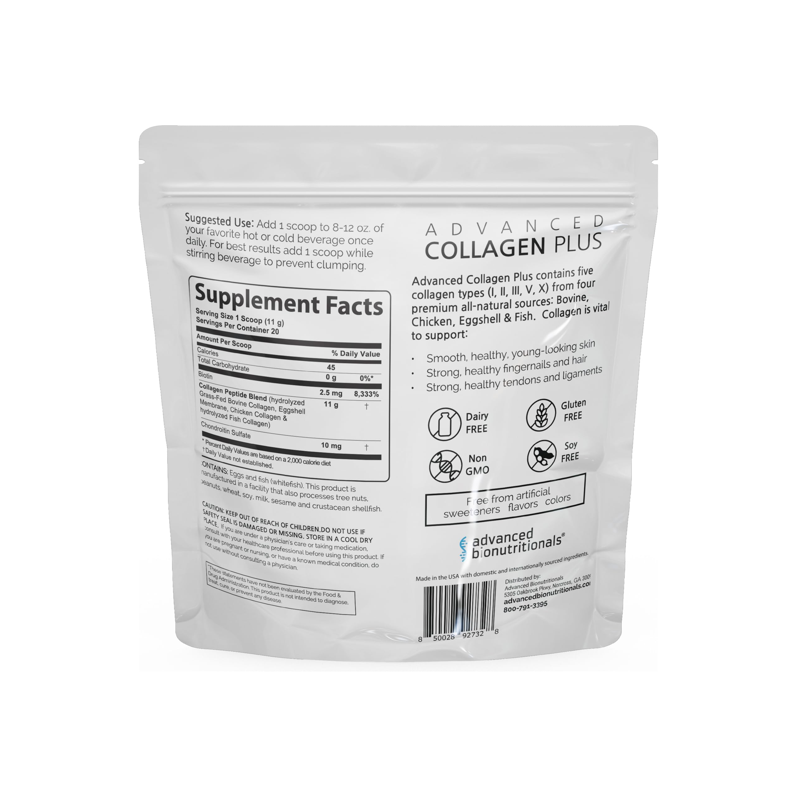 Close-up of Advanced Bionutritionals Collagen Plus ingredients