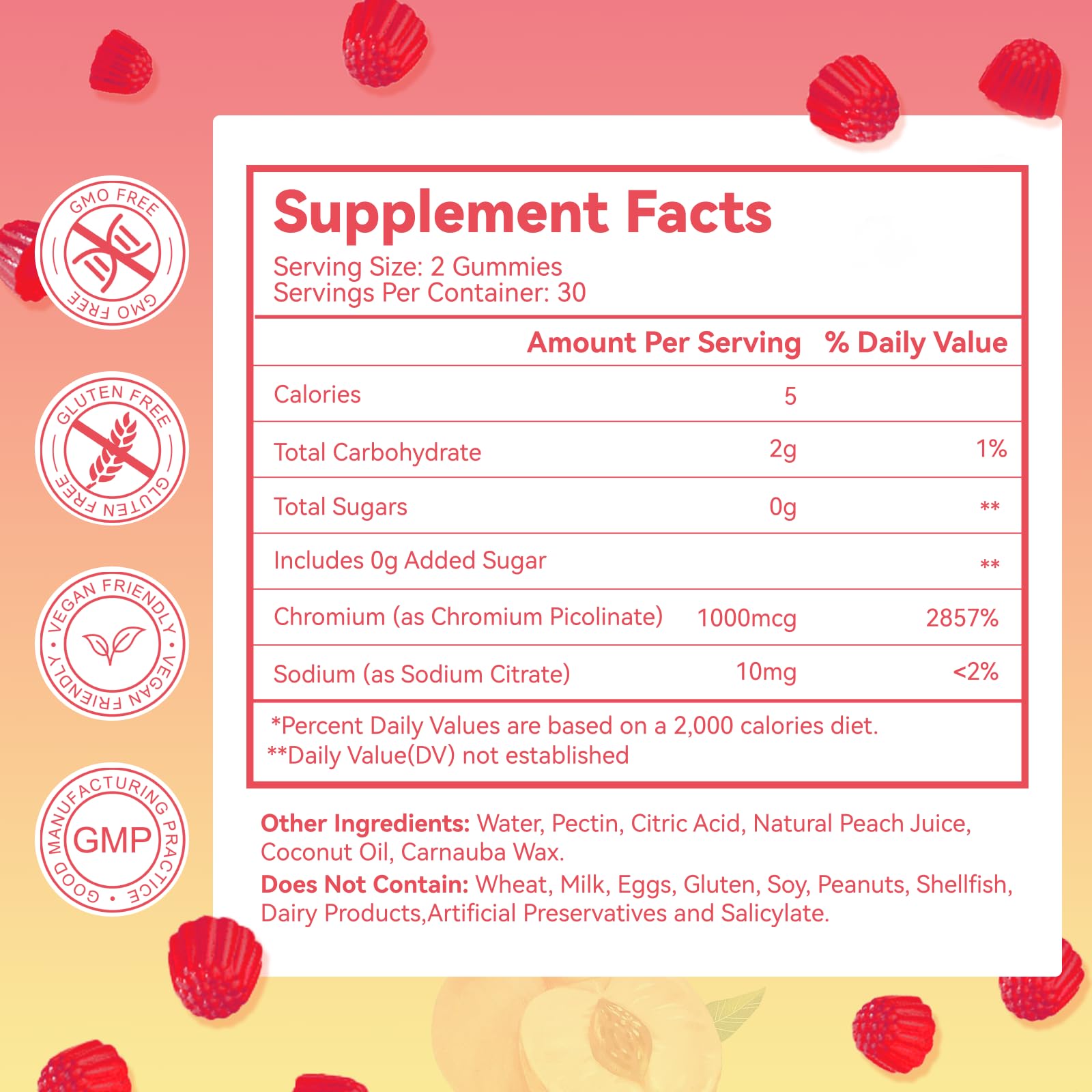 Close-up of Agumoon Chromium Picolinate Gummies peach flavour