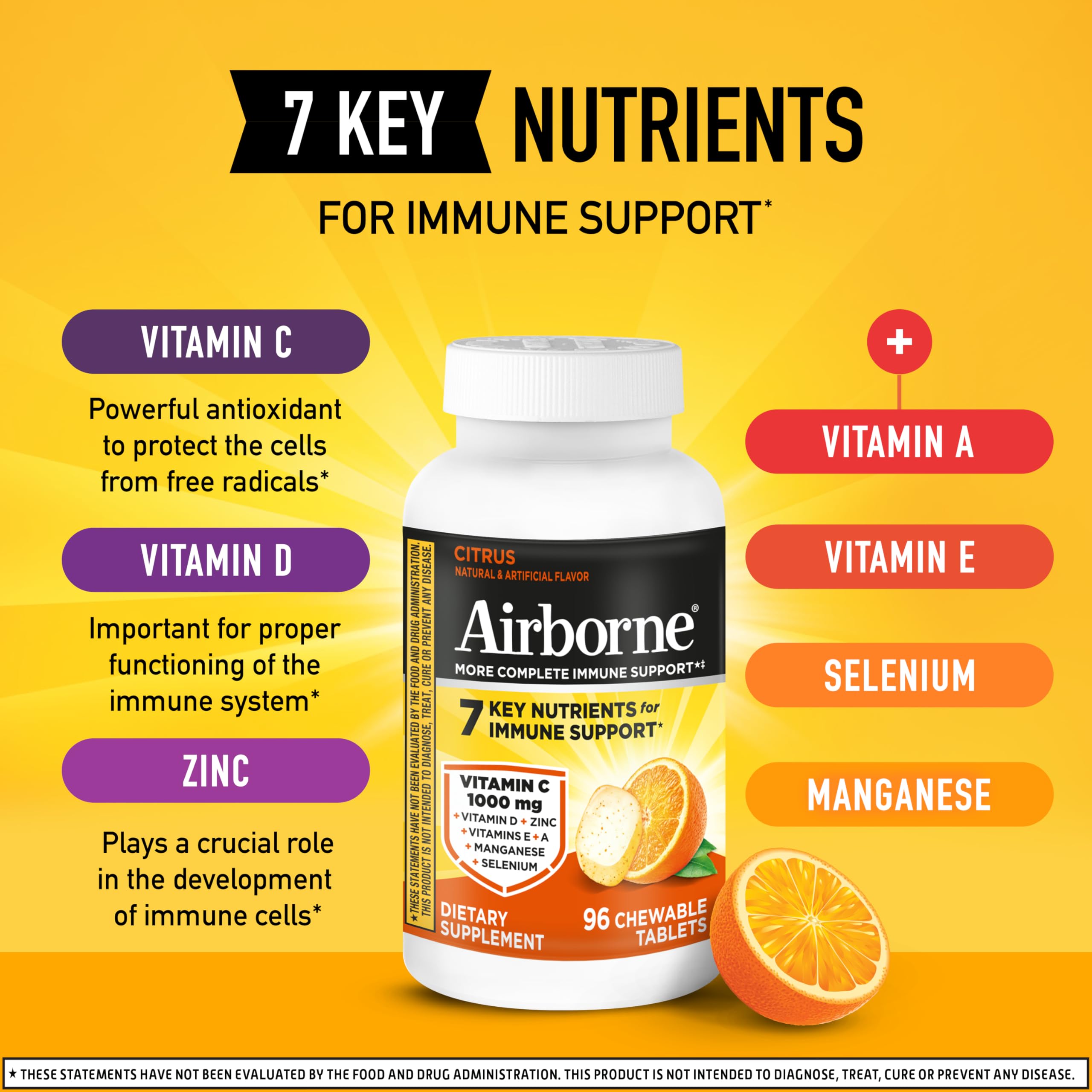 Close-up of Airborne Chewable Tablets Citrus Flavor