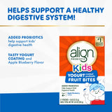 Close-up of Align Kids Yogurt-Coated Probiotic Fruit Bites showing individual pouches