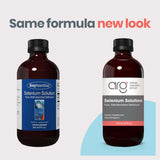 Close-up of Allergy Research Group Selenium Solution liquid with dosage
