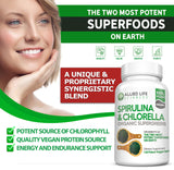 Close-up of Allied Life Sciences Chlorella & Spirulina Capsules showing capsules