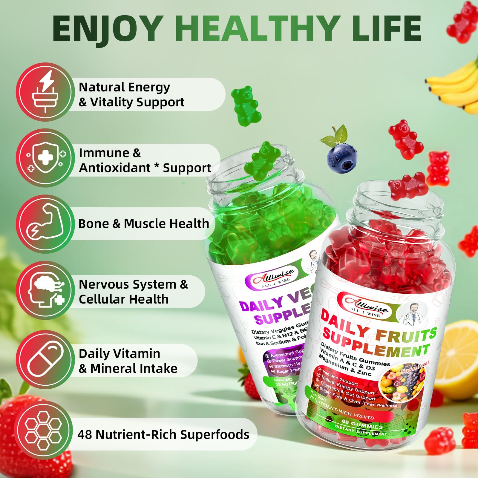 Close-up of Alliwise Fruits and Veggies Gummies packaging