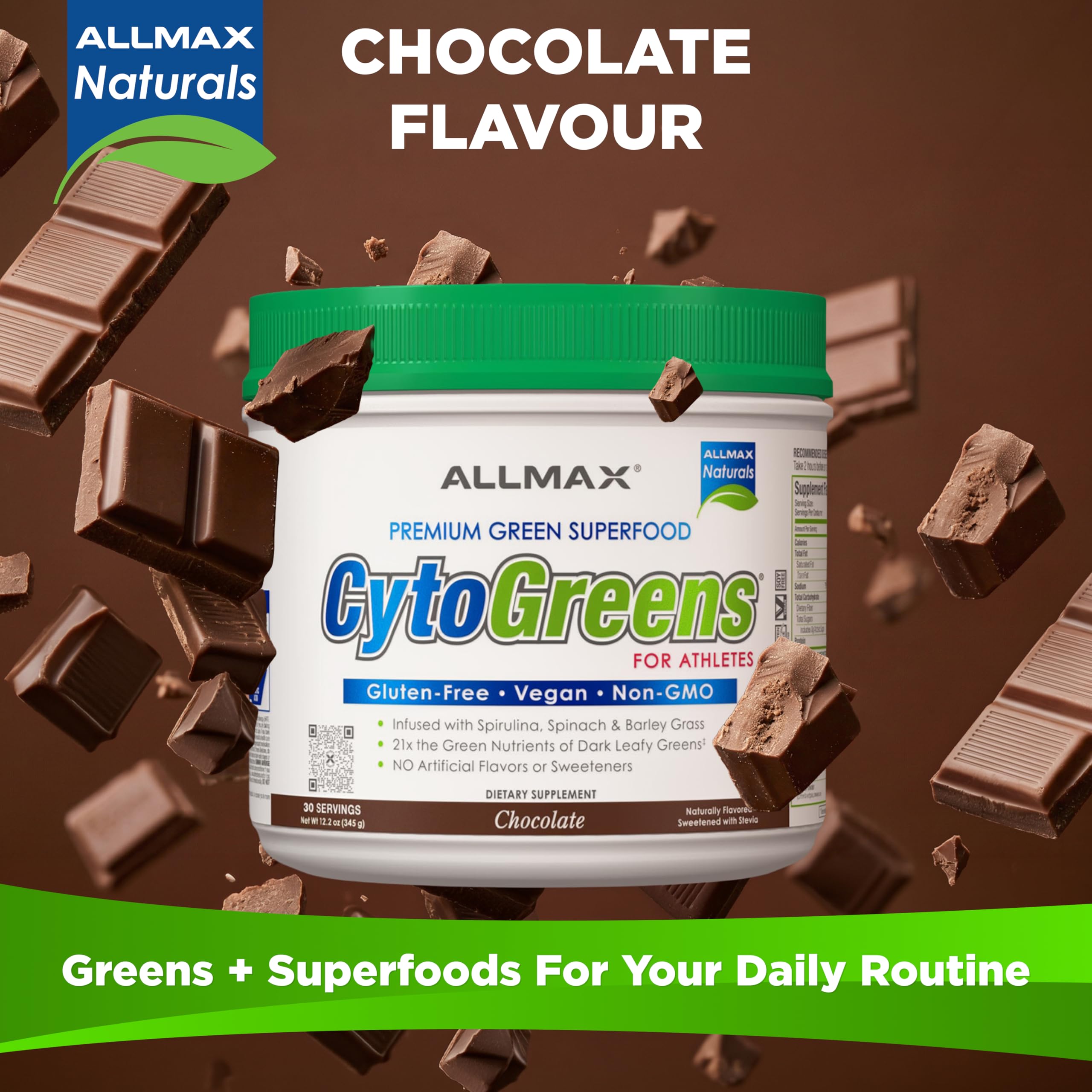 Close-up of ALLMAX CytoGreens ingredients list
