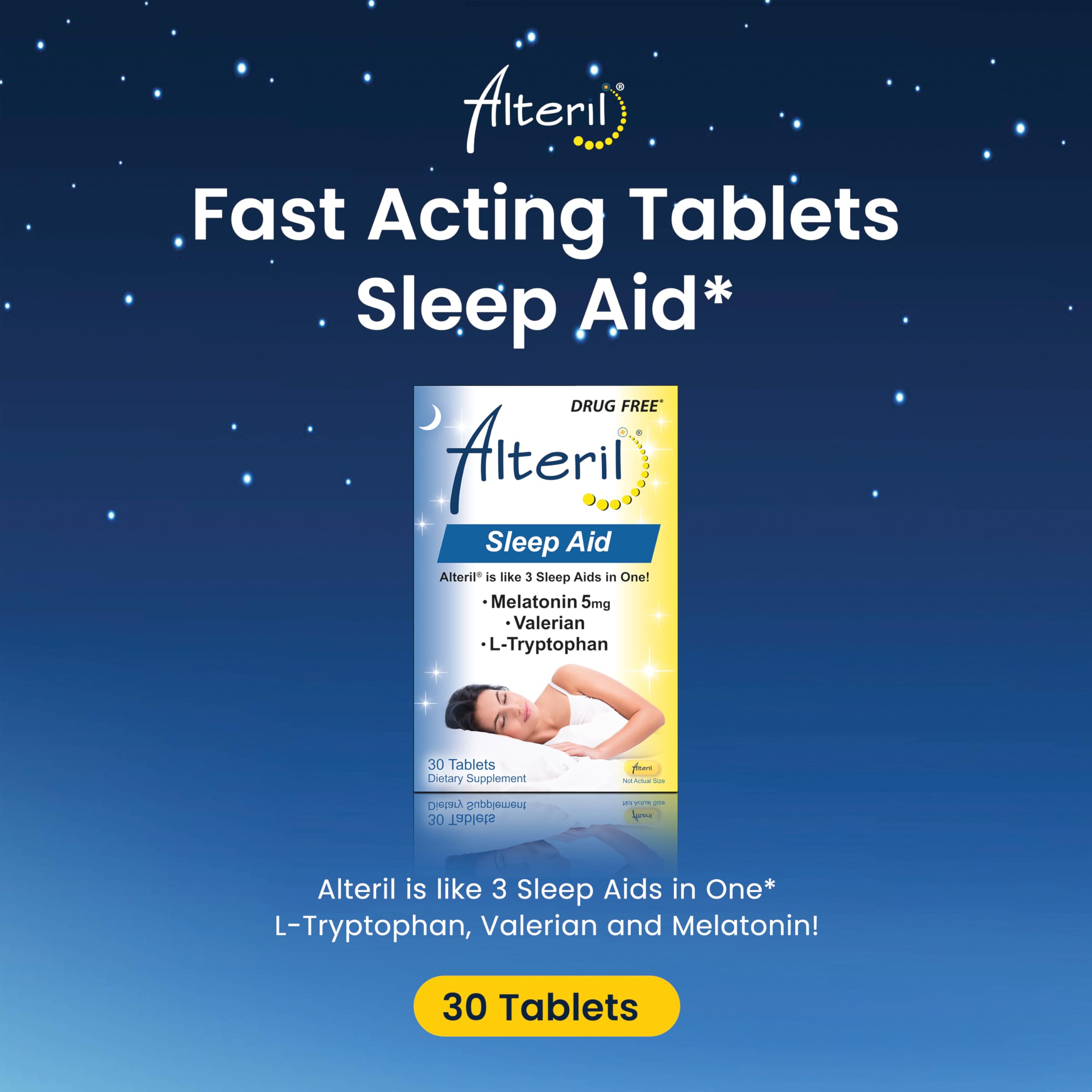 Close-up of Alteril Sleep Aid Tablets with active ingredients listed